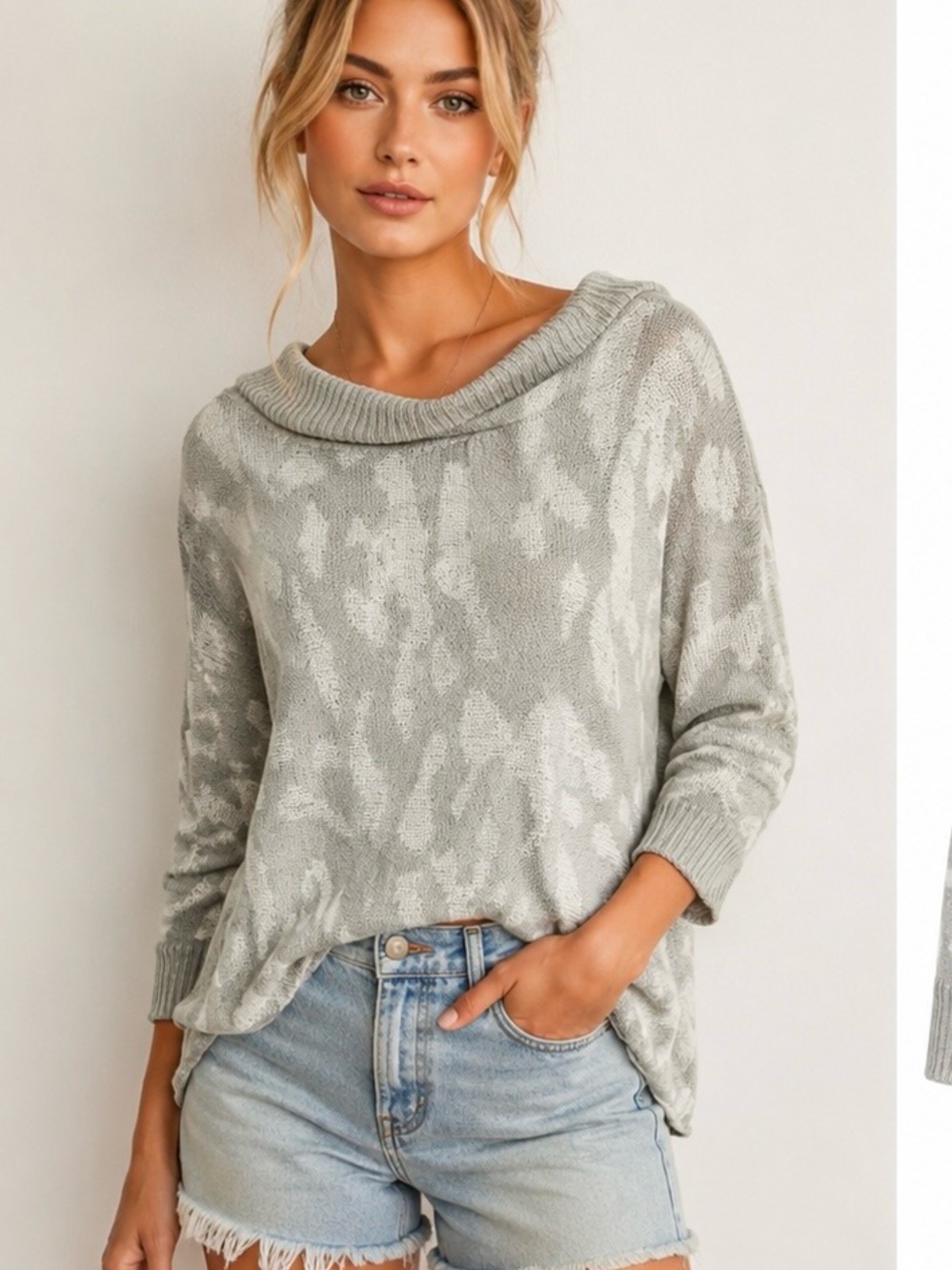 Pol grey and white cowl neck sweater